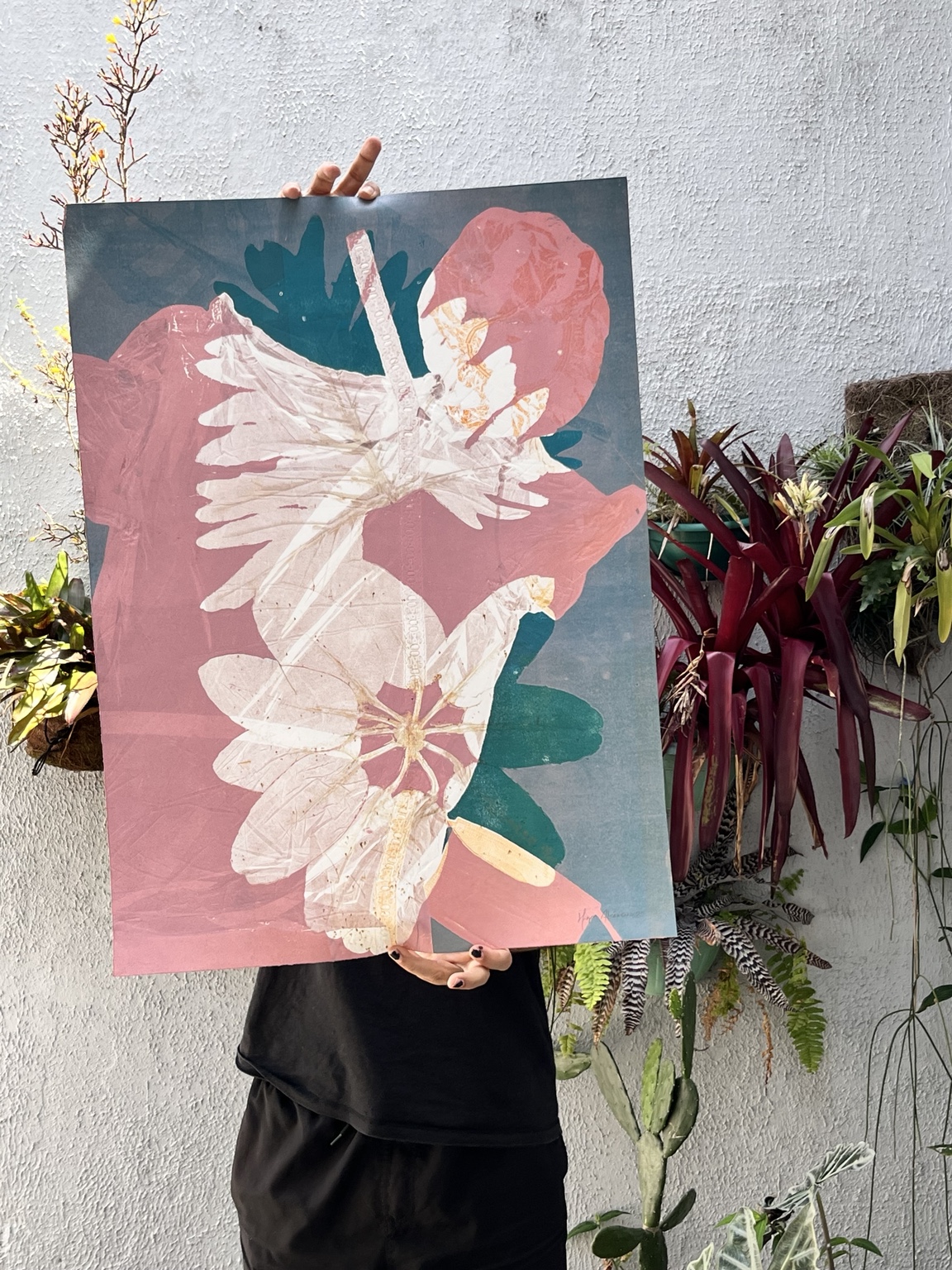 Composição vegetal em rosa e azul